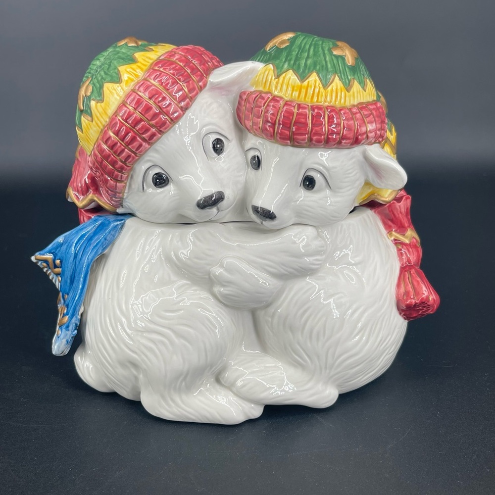 Whimsical Fitz And Floyd Polar Bear Christmas Candy Jar - Retired 2003